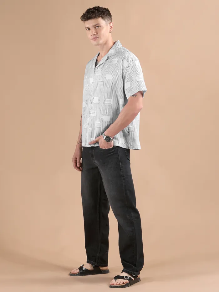 White Printed Cuban Shirt
